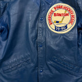 Vintage 1979 Riverside Park Hockey Leather Jacket Mens Large Blue Varsity Bomber