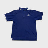 Vintage Adidas 90s Polo Shirt Mens Large Blue 3 Stripes 1/4 Zip Faded Spell Out