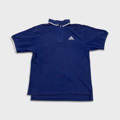 Vintage Adidas 90s Polo Shirt Mens Large Blue 3 Stripes 1/4 Zip Faded Spell Out