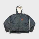 Vintage 90s Adidas Jacket Mens Large Gray Reversible 3 Stripe Heavy Coat