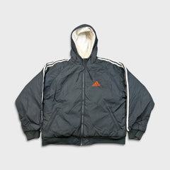 Vintage 90s Adidas Jacket Mens Large Gray Reversible 3 Stripe Heavy Coat