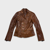 Vintage Y2K Danier Leather Blazer Jacket Womens XS Brown Paisley Bemberg Lined Coat