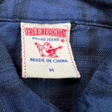 True Religion Shirt Mens Medium Blue Plaid Western Pearl Snap Long Sleeve Button Up