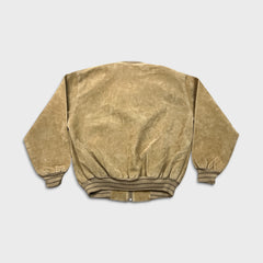 Vintage 90s Suede Jacket Mens Medium Beige Full Zip Outdoor Italian Bomber