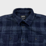 A.P.C. Shirt Mens Small Blue Rue Madame Paris Wool Plaid Check Flannel Button Up