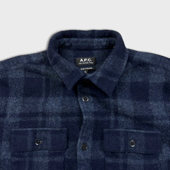 A.P.C. Shirt Mens Small Blue Rue Madame Paris Wool Plaid Check Flannel Button Up