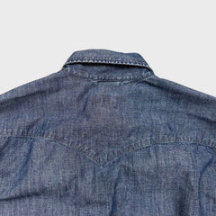 Levi's Barstow Western Denim Shirt Mens Medium Blue Dark Wash Stretch Pearl Snap