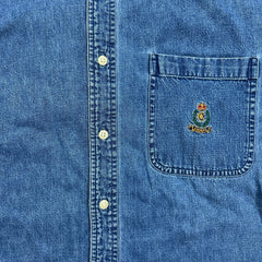 Chaps Ralph Lauren Denim Shirt Mens Large Blue Medium Wash Western Button Up
