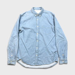 Sandro Paris Oxford Denim Shirt Mens XS Blue Casual Light Wash Button Up