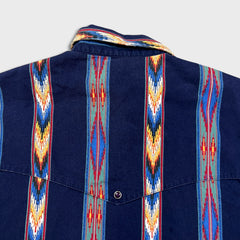 Vintage 90s Wrangler Shirt Mens XL Blue Faded Western Aztec Casual Button Up