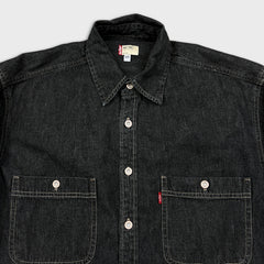 Levi's Denim Shirt Mens Small Black Red Tab Stone Wash Casual Western Button Up