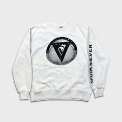 Vintage Y2K Quiksilver Sweatshirt Mens Small White Surf Skater Graphic Pullover