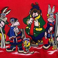 Vintage 90s Looney Tunes Ski Sweatshirt Mens Large Red Acme Cartoon Bugs Bunny