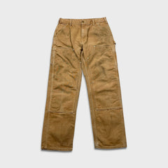 Vintage 90s Carhartt Pants Mens 34x32 Beige Original Fit Double Knee Distressed USA