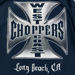 Vintage Y2K West Coast Choppers Long Sleeve Shirt Mens XL Blue Long Beach CA Faded