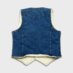 Vintage 80s Levi's Vest Jacket Mens Medium Blue Orange Tab Sherpa Lined Western Denim