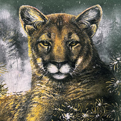 Vintage 1994 Mountain Lion Animal T Shirt Mens XL Green AOP Single Stitched Faded Tee