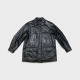 Vintage 90s Moores Bostonian Leather Jacket Mens Large Black Heavy Car Coat