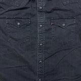 Levi's Denim Shirt Mens Large Black Dark Wash Casual Western Jean Pearl Snap