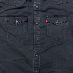 Levi's Denim Shirt Mens Large Black Dark Wash Casual Western Jean Pearl Snap