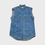 Vintage 90s Levi's Denim Shirt Mens Medium Blue Double Pocket Sleeveless Button Up Vest