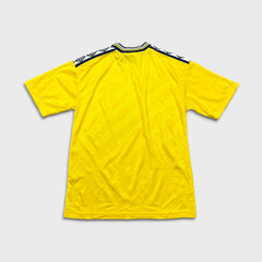 Vintage 90s Umbro Soccer Jersey Mens Small Yellow Athletic Short Sleeve