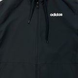 Adidas Essentials Jacket Mens Small Black 3 Stripe Full Zip Hooded Windbreaker