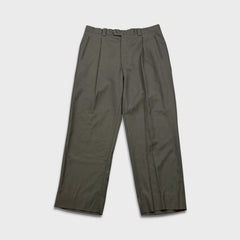 Vintage 80s Gala Slacks Pleated Trousers Mens 36x30 Green Pure Wool Dress Pants