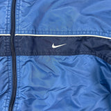 Vintage Y2K Nike Sportswear Jacket Mens 2XL Blue Swoosh Spell Out Full Zip Bomber Coat