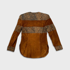 Vintage 90s Danier Suede Patchwork Jacket Womens XS Brown Snake Leopard Print