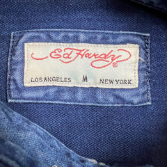 Vintage Y2K Ed Hardy Denim Shirt Mens Medium Blue Medium Wash Western Button Up