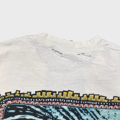 Vintage 90s Ocean Pacific Sleeveless T Shirt Mens Large White Thrashed Beach Surfing