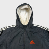 Vintage 90s Adidas Jacket Mens Large Gray Reversible 3 Stripe Heavy Coat