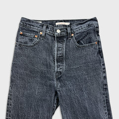 Levi's Ribcage Straight Ankle Jean Womens 28x27 Black High Rise Medium Wash Denim Pants