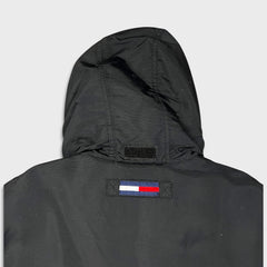 Vintage 90s Tommy Hilfiger Jacket Mens Small Black Tommy Flag Full Zip Oversized Coat