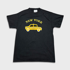 Vintage 90s New York Taxi T Shirt Mens Medium Black USA Embroidered Short Sleeve Tee