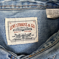 Vintage 90s Levi's Denim Shirt Mens XL Blue Orange Tab Western Button Up
