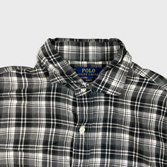 Polo Ralph Lauren Plaid Shirt Mens Medium Gray Button Up Slim Fit Long Sleeve