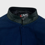 Vintage 90s Davis Sportswear Leather Jacket Mens Medium Blue Wool Letterman