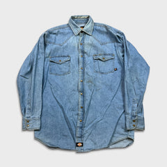Dickies Denim Shirt Mens Medium Blue Light Wash Casual Western Button Up
