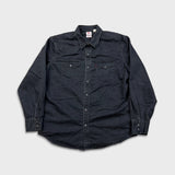 Levi's Denim Shirt Mens Large Black Dark Wash Casual Western Jean Pearl Snap