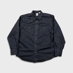 Levi's Denim Shirt Mens Large Black Dark Wash Casual Western Jean Pearl Snap