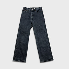 Levi's Ribcage Straight Ankle Jean Womens 28x27 Black High Rise Medium Wash Denim Pants
