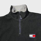 Vintage 90s Tommy Hilfiger Fleece Mens XL Black Flag Pullover 1/4 Zip Jacket
