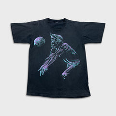 Vintage 90s Volleyball T Shirt Mens Small Black Single Stitch Faded Sports Tee