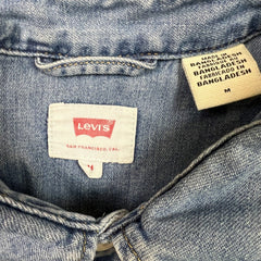 Levi's Denim Shirt Mens Medium Blue Light Wash Western Pearl Snap Button Up