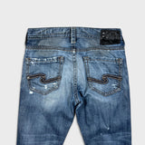 Silver Jeans Co. Eddie Mens 30x32 Blue Relaxed Fit Slim Straight Distressed Denim Pants