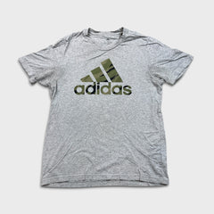 Adidas T Shirt Mens Medium Gray Essentials 3 Stripes Spell Out Short Sleeve Tee