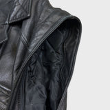 Vintage 90s French Leather Bomber Vest Mens Large Black Hot Rod Car Biker Jacket