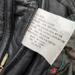 Vintage 90s Moores Black Leather Jacket Mens 2XL Black Quilted Lined Bomber Coat